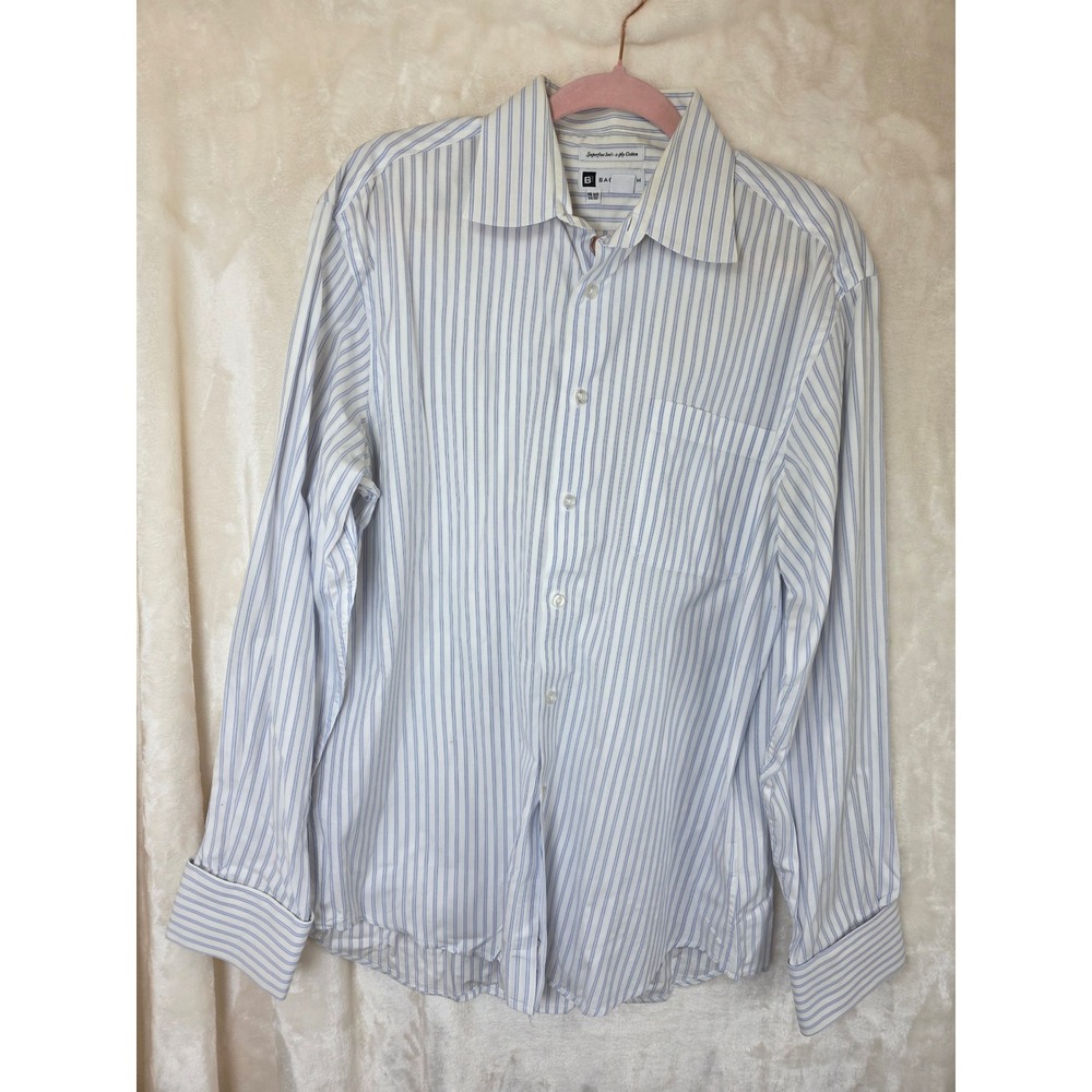 Bachrach Mens Dress Shirt 15.5 34/35 Superfine 100s‎ Cotton Blue White Striped